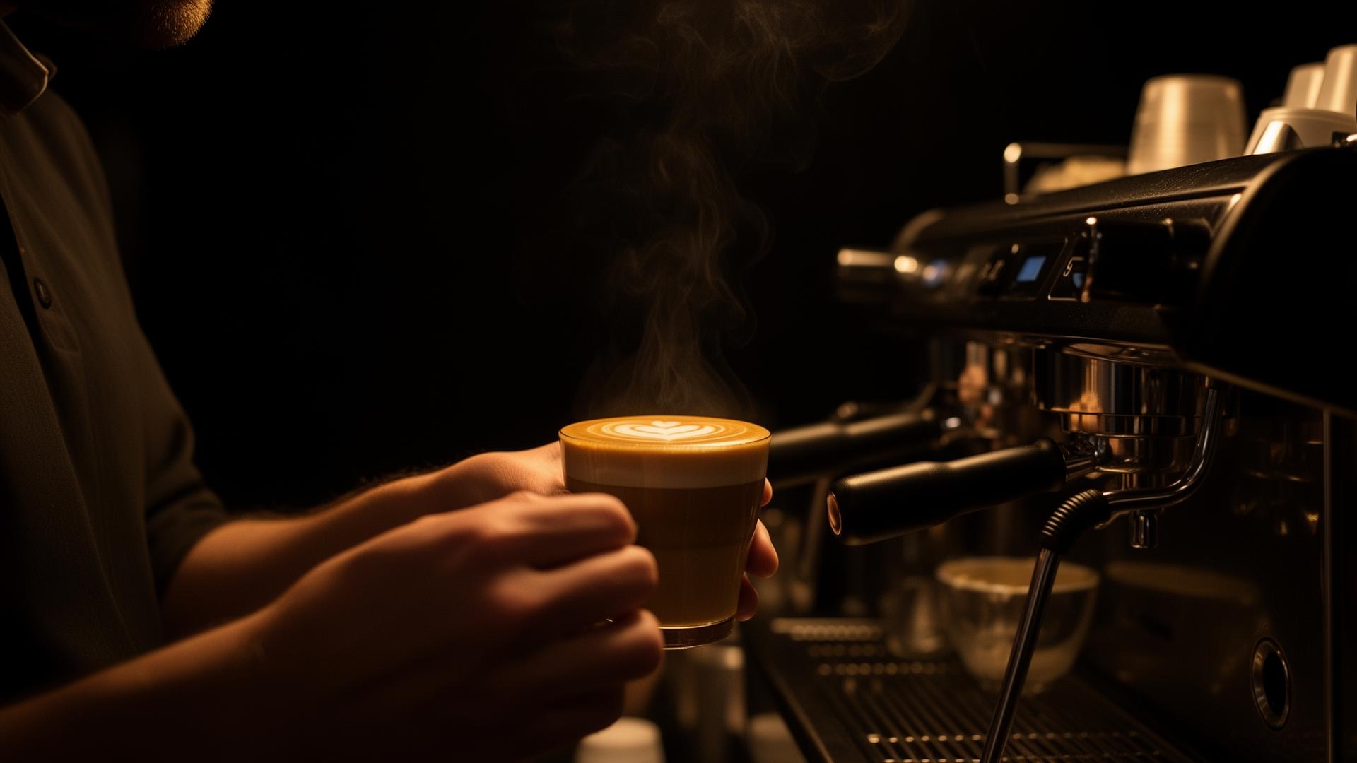 Barista pouring a fresh latte at a private event